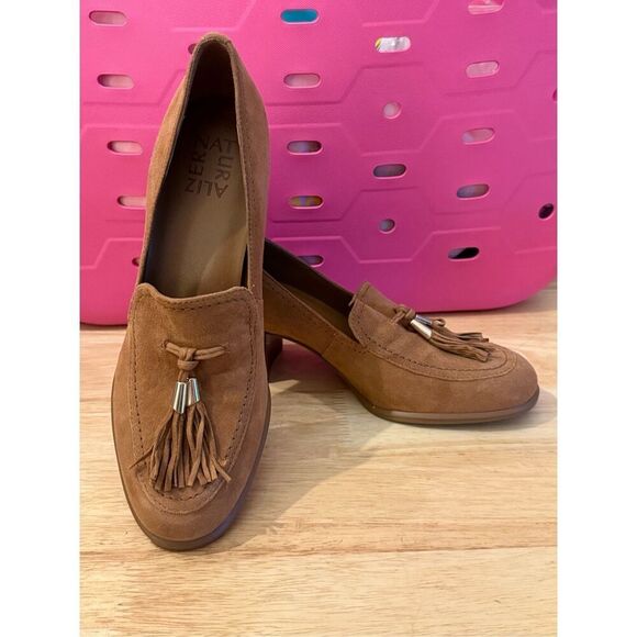 Naturalizer Trixie Block Heel Loafer - English Tea Brown Suede - Picture 1 of 9